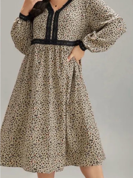 BloomChic Dresses & Skirts - BloomChic Beige Leopard-Print Midi Dress with Black Trim